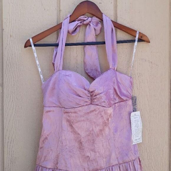 Vintage Dress Formal Sweetheart Tieback Halter Prairie Tiered Satin Pink Size 7 - Picture 4 of 8